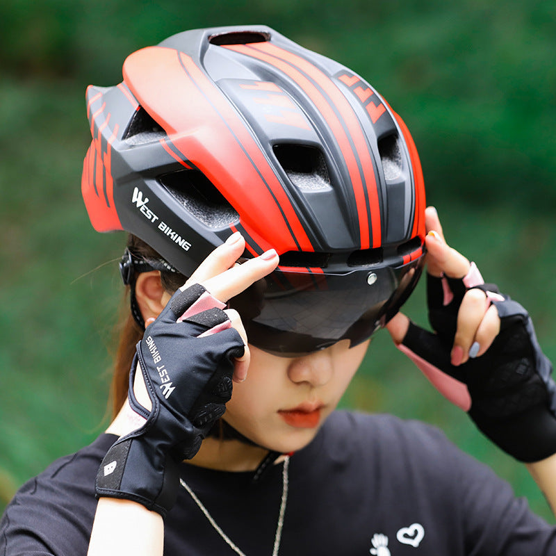 Mountain Road Bike Helmet with Goggles & USB Light