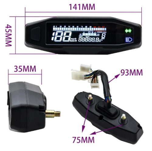 Motorcycle Mini Speedometer, Oil Gauge, LCD Display