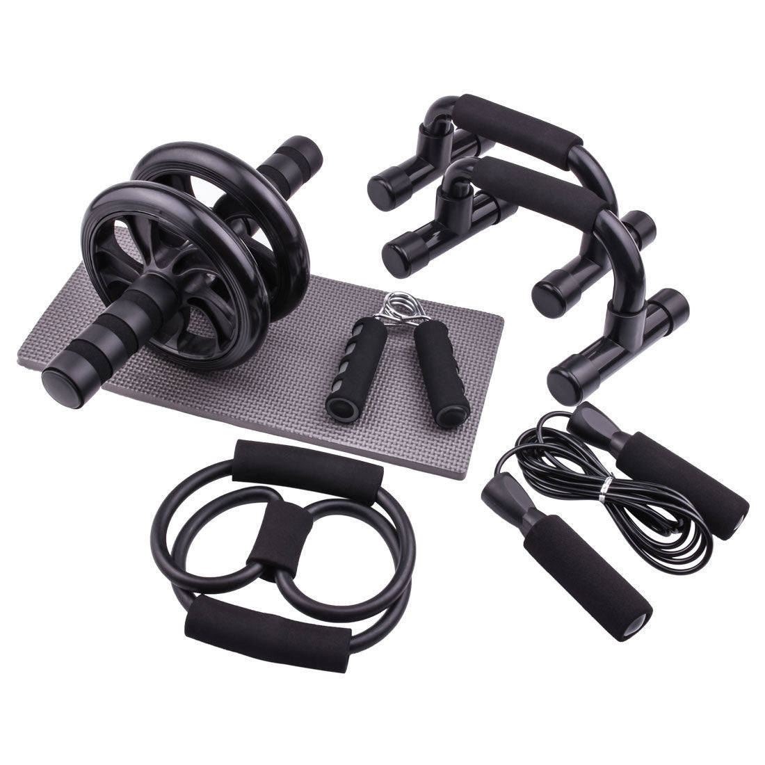 Fitness Equipment - incl Ab Roller, Push up,Jump rope, stretch band